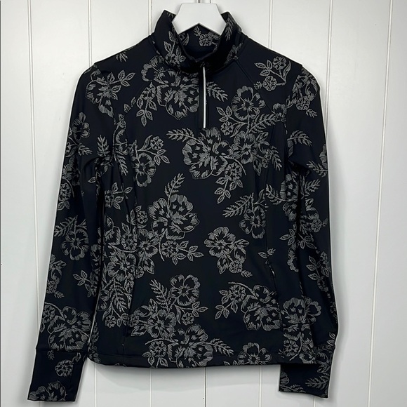 Avia Womens Workout Jacket XS 0-2 Black/Cream Floral Print 1/4 Zip Thumb Holes - Picture 1 of 13